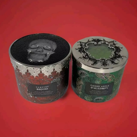 Bath & Body Works VAMPIRE BLOOD & CANDY APPLE CAULDRON 3-Wick Candle Set - Picture 6 of 7